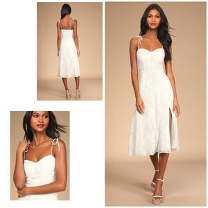 Lulus Lovliest Looks Midi Dress Women's XL White Floral Jacquard Tie Strap NWT